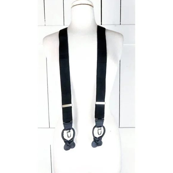Black stretch silver clip/tab suspenders/stretch canvas braces/black suspenders - Picture 2 of 4